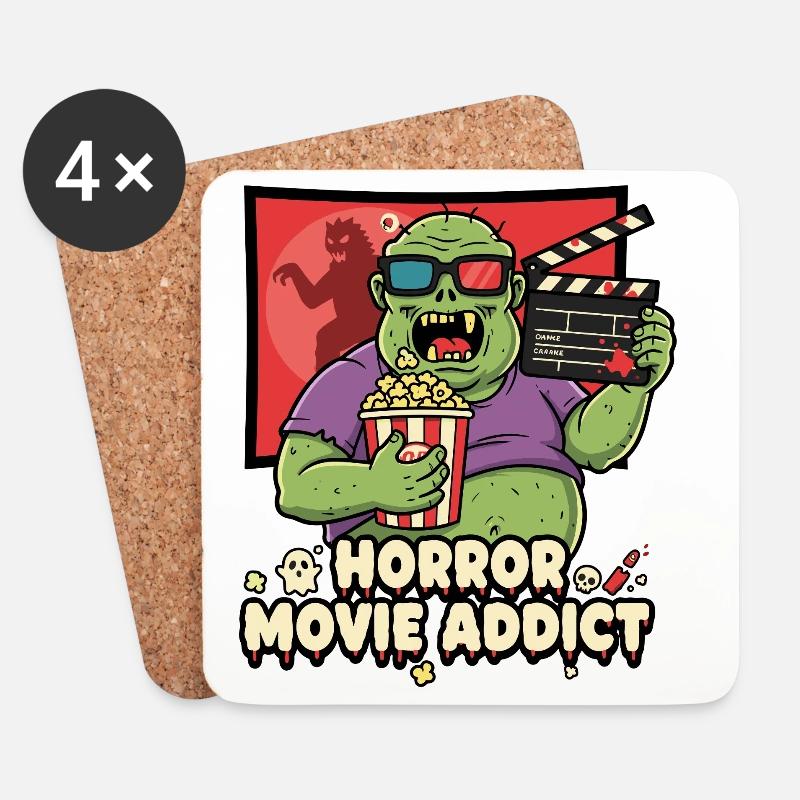 Accro au popcorn du cinéma zombie - Dessous de verre (lot de 4) - blanc