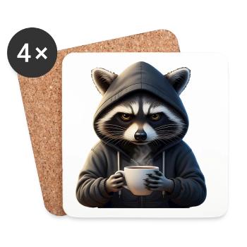 Dessin d’art du Grim Coffee Raccoon en sweat à capuche - Dessous de verre (lot de 4) - blanc - Devant
