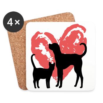 Fond de Chat et Chien sur le cœur pour les amoureux des animaux - Dessous de verre (lot de 4) - blanc - Devant