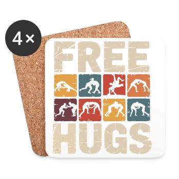 Ringer Umarmung – Free Hugs Wrestling Spruch Retro - Untersetzer (4er-Set) - Weiß - Vorne