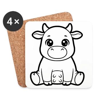 Cute Cow Calf Comic Coloring Vector - Coasters (set of 4) - white - Front