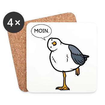 Moin Möwe – salutation nord-allemande avec humour - Dessous de verre (lot de 4) - blanc - Devant