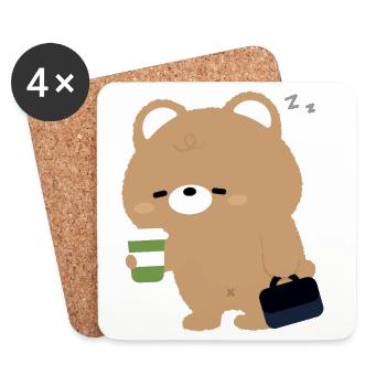 Ours brun fatigué avec café et sac - Dessous de verre (lot de 4) - blanc - Devant