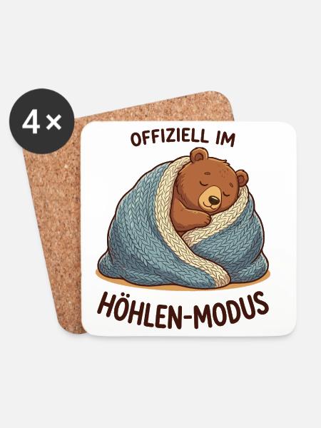 Kuschelbär im Höhlenmodus - Untersetzer (4er-Set) - Weiß