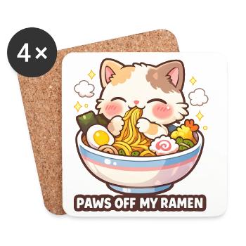 Chats Ramen Nouilles Anime japonais Manga Kawaii - Dessous de verre (lot de 4) - blanc - Devant