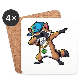 Dabbing Raccoon with Hemp Leaf - Coasters (set of 4) - white - Front