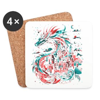 Château du Dragon Fantasy Mythologie Magique Créature - Dessous de verre (lot de 4) - blanc - Devant
