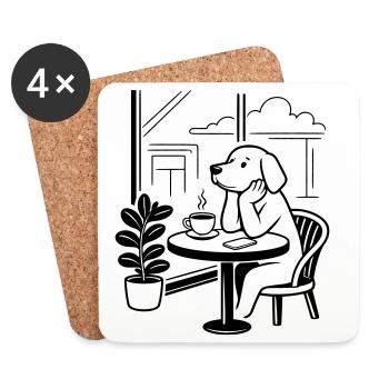 Chien au café - Dessous de verre (lot de 4) - blanc - Devant