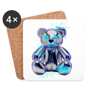 Graffiti-Bär Neon Tropfen Teddybär - Untersetzer (4er-Set) - Weiß - Vorne