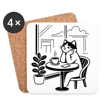 Thoughtful Cat Cafe - Coasters (set of 4) - white - Front
