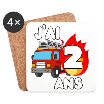 J’ai 2 ans camion de pompier fun - Dessous de verre (lot de 4) - blanc - Devant