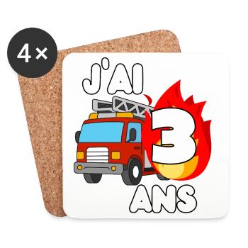 Ich bin 3 Jahre alt, Feuerwehrauto-Spaß - Untersetzer (4er-Set) - Weiß - Vorne