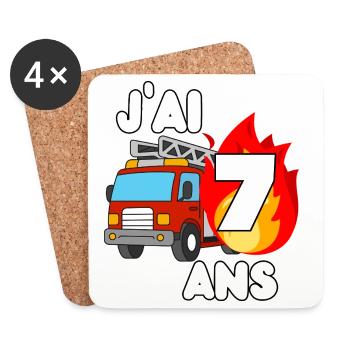 J’ai 7 ans camion de pompier fun - Dessous de verre (lot de 4) - blanc - Devant