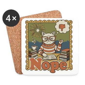 Nope Cat: Retro Nerd Desk Art - Coasters (set of 4) - white - Front