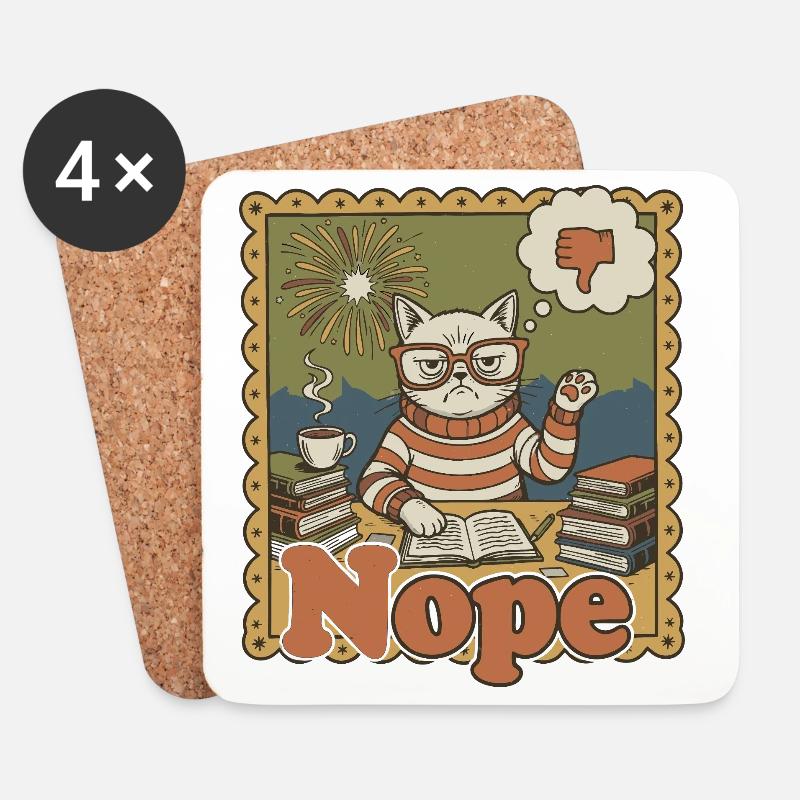 Nein Katze: Retro Nerd Schreibtischkunst - Untersetzer (4er-Set) - Weiß