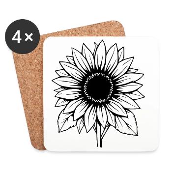 Blume schwarz Blume Blumen Sonnenblume Blüte - Untersetzer (4er-Set) - Weiß - Vorne