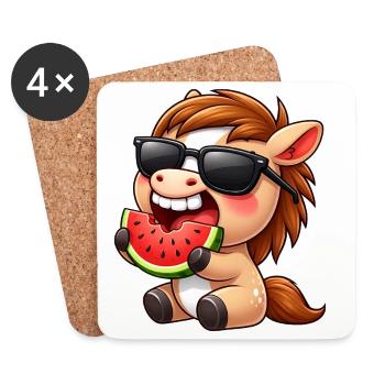 Cooles Pferd mit Melone Sommer Sonne Reiten - Untersetzer (4er-Set) - Weiß - Vorne