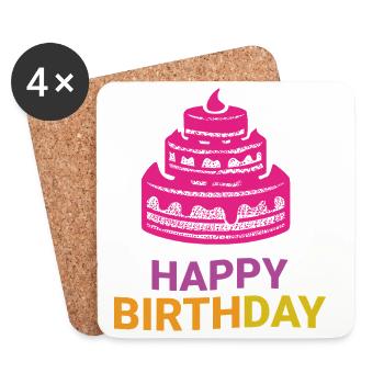Layered Birthday Cake Emblem - Coasters (set of 4) - white - Front