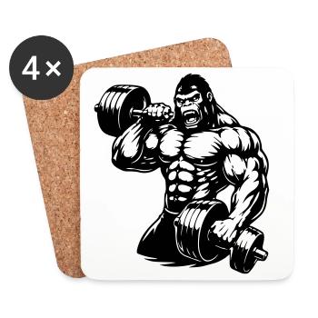 Muscular gorilla doing bodybuilding - Coasters (set of 4) - white - Front