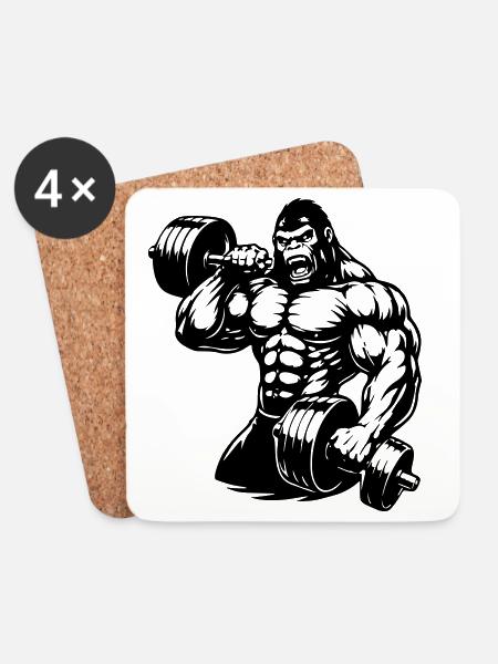 Muscular gorilla doing bodybuilding - Coasters (set of 4) - white