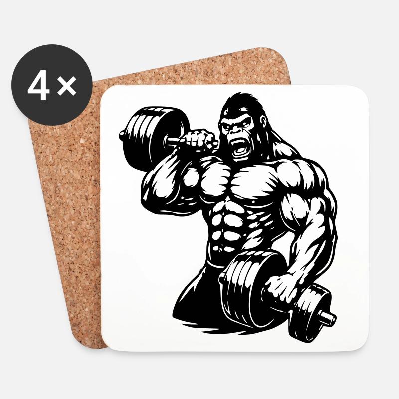 Muscular gorilla doing bodybuilding - Coasters (set of 4) - white