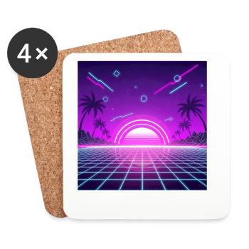 Neon Retro Sunset Grid - Untersetzer (4er-Set) - Weiß - Vorne