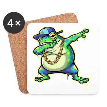 Green Street Frog with Gold Chain Dabbing - Coasters (set of 4) - white - Front