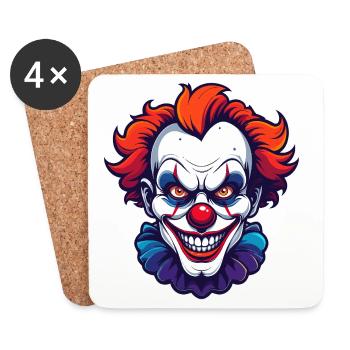Motif de portrait de tête de clown horrifique de clown effrayant - Dessous de verre (lot de 4) - blanc - Devant