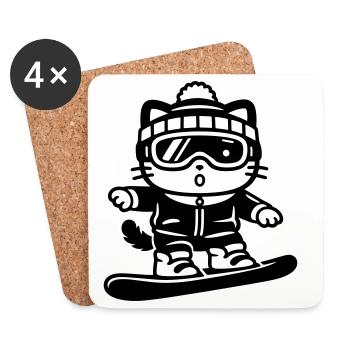 Snowboard Cat - Untersetzer (4er-Set) - Weiß - Vorne