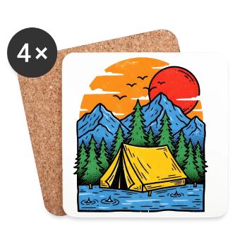 Camping at the mountain lake Abendrot - Coasters (set of 4) - white - Front