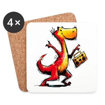 Cooler Musik Dino mit Retro Boombox - Untersetzer (4er-Set) - Weiß - Vorne