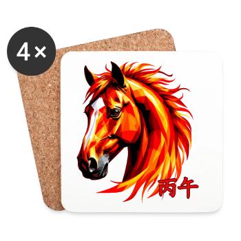 Blazing Horse Zodiac Polygon Art - Coasters (set of 4) - white - Front