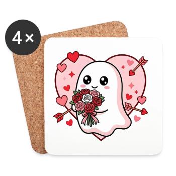Cute Spooky Ghost Valentine Rose Heart - Coasters (set of 4) - white - Front