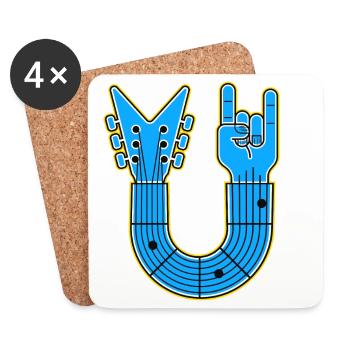 Blaue U-Form Gitarre mit Rock Hand - Untersetzer (4er-Set) - Weiß - Vorne