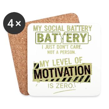 Zero Motivation Social Battery - Coasters (set of 4) - white - Front