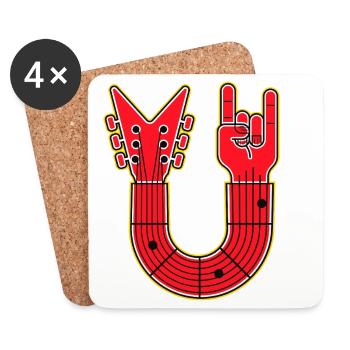 Guitare rouge en forme de U avec des cuivres de doigts dans la main - Dessous de verre (lot de 4) - blanc - Devant