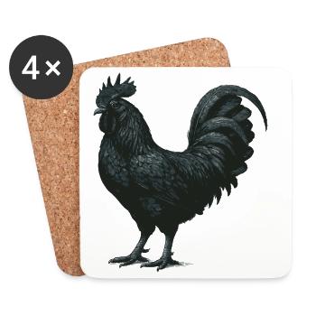 Ayam Cemani , Black Rooster in the Moonlight - Coasters (set of 4) - white - Front