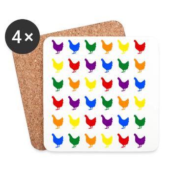 Regenbogen Hühner - Untersetzer (4er-Set) - Weiß - Vorne