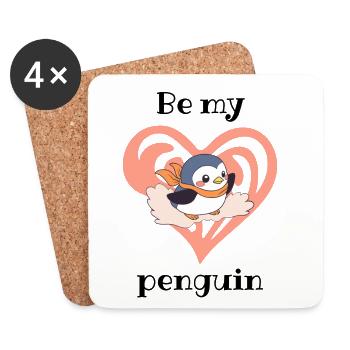 Pingouin Cœur avec Écharpe - Dessous de verre (lot de 4) - blanc - Devant