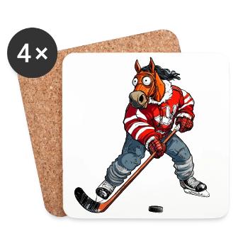 Cheval de hockey sur glace - Dessous de verre (lot de 4) - blanc - Devant
