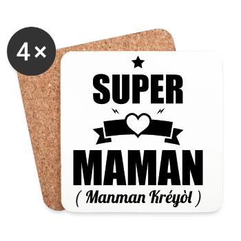Super-Mom-Geschenk – Manman Kréyòl T-Shirt - Untersetzer (4er-Set) - Weiß - Vorne