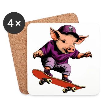 Schweine Skateboard / Skater Schwein - Untersetzer (4er-Set) - Weiß - Vorne