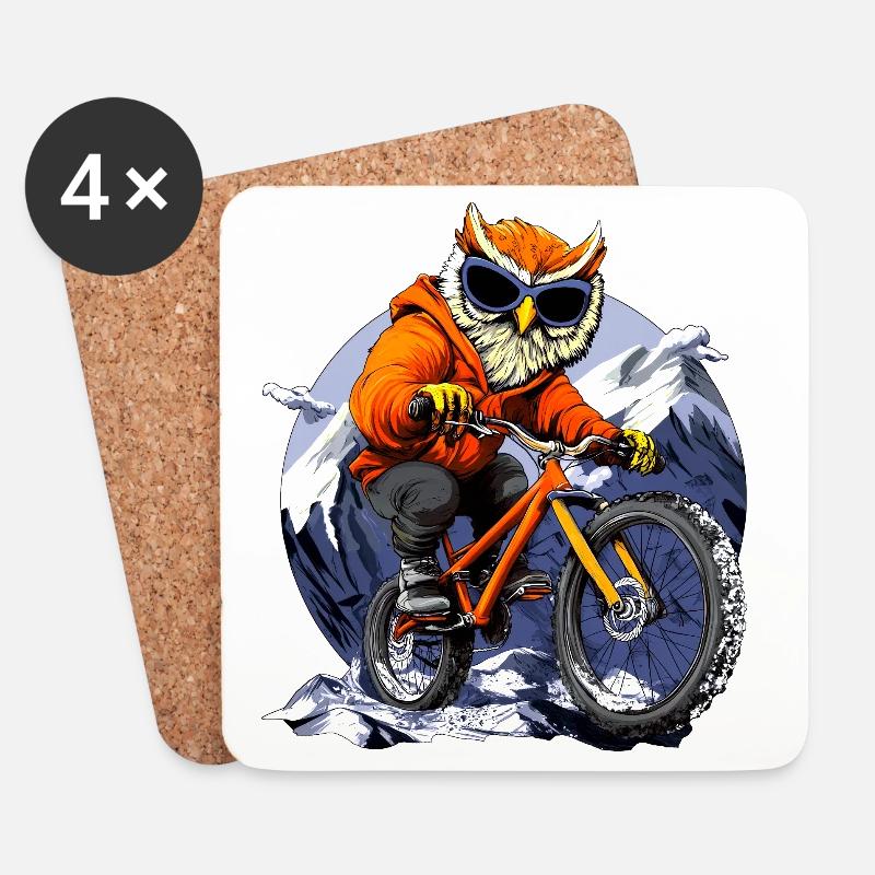 Bike Eulen - Untersetzer (4er-Set) - Weiß