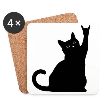 Black Cat – Devil Horns Silhouette - Coasters (set of 4) - white - Front