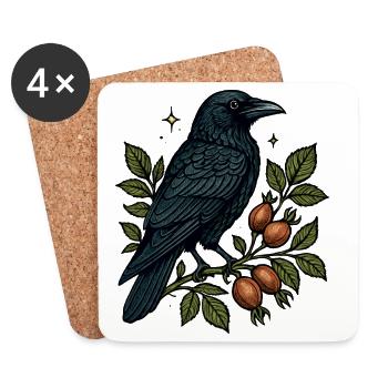 Night crow on berry vine - Coasters (set of 4) - white - Front