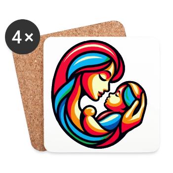 Colorful Mother-Child Harmony - Coasters (set of 4) - white - Front