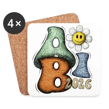 Abitur 2026 Flower Doodle Abi Font - Dessous de verre (lot de 4) - blanc - Devant