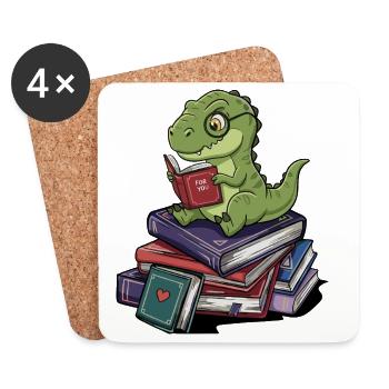 T-Rex Dinosaure Lecture de livres Art - Dessous de verre (lot de 4) - blanc - Devant