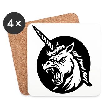 Roaring Unicorn – Aggressive Unicorn Head - Coasters (set of 4) - white - Front
