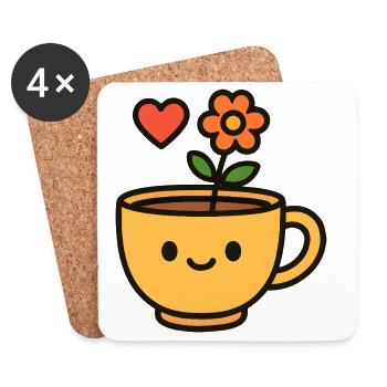 Flower Mug Smiling Mug - Coasters (set of 4) - white - Front